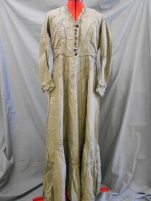 Clothing - FINE BLACK AND CREAM CHECK SILK FULL LENGTH DRESS, 1850's