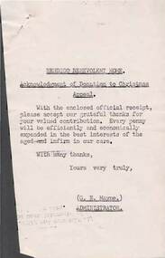 Document - L. PROUT COLLECTION: BENDIGO BENEVOLENT HOME