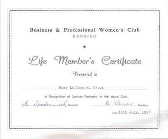 Document - L. PROUT COLLECTION: LIFE MEMBER'S CERTIFICATE