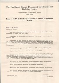 Document - L. PROUT COLLECTION: SANDHURST MUTUAL PERMANENT INVESTMENT AND BUILDING SOCIETY - OFFER OF SHARES