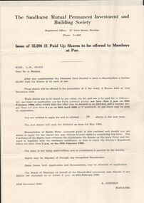 Document - L. PROUT COLLECTION: SANDHURST MUTUAL PERMANENT INVESTMENT AND BUILDING SOCIETY - OFFER OF SHARES