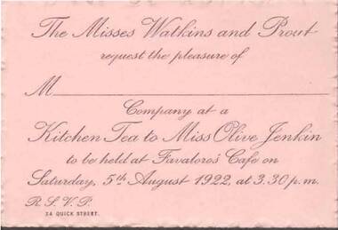 Document - L. PROUT COLLECTION: INVITATION CARD