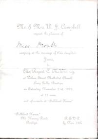 Document - L. PROUT COLLECTION: WEDDING INVITATION
