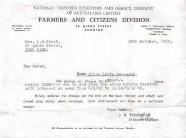 Document - L. PROUT COLLECTION: ESTATE ALICE LATTA