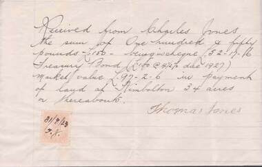 Document - L. PROUT COLLECTION: HANDWRITTEN RECEIPT