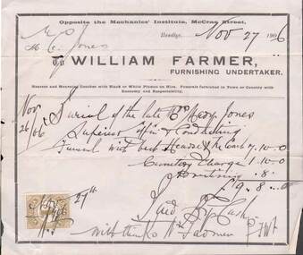 Document - L. PROUT COLLECTION: RECEIPT FOR BURIAL