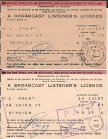Document - L. PROUT COLLECTION: BROADCAST LISTENER'S LICENCE