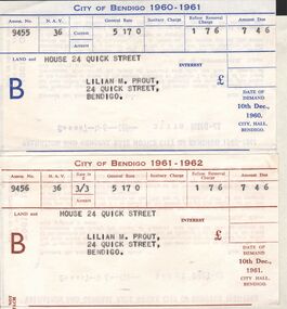 Document - L. PROUT COLLECTION: CITY OF BENDIGO RATE NOTICES