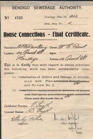 Document - L. PROUT COLLECTION: BENDIGO SEWERAGE AUTHORITY