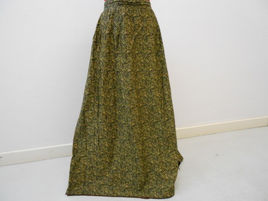Clothing - LONG BLACK AND GOLD PATTERNED SKIRT / WITH TRAIN, 1870-1880