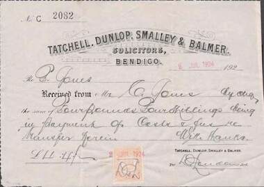 Document - L. PROUT COLLECTION: TATCHELL, DUNLOP, SMALLEY & BALMER RECEIPT