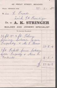 Document - L. PROUT COLLECTION: A. K. STRINGER INVOICE