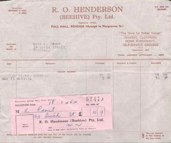 Document - L. PROUT COLLECTION: R. O. HENDERSON ONVOICES