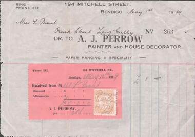 Document - L. PROUT COLLECTION: A. J. PERROW INVOICES