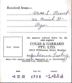 Document - L. PROUT COLLECTION: COLES & GARRARD RECEIPTS