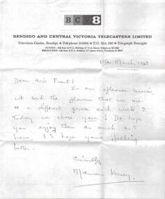 Document - L. PROUT COLLECTION: BCV8 LETTER