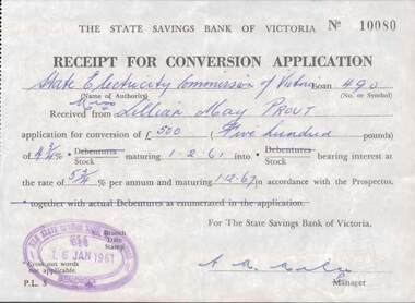 Document - L. PROUT COLLECTION: STATE SAVINGS BANK OF VICTORIA