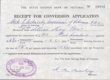Document - L. PROUT COLLECTION: STATE SAVINGS BANK OF VICTORIA