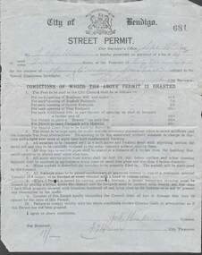 Document - L. PROUT COLLECTION: CITY OF BENDIGO STREET PERMIT