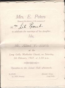 Document - L. PROUT COLLECTION: WEDDING INVITATION