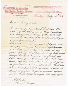 Document - L. PROUT COLLECTION: BUSINESS REFERENCE DATED 1909