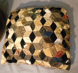 Textile - VELVET AND MIXED FABRIC PATCHWORK CUSHION, 1940's