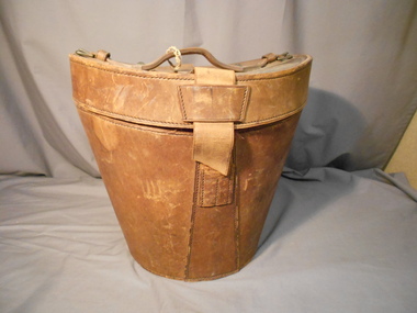 Clothing - LEATHER HAT BOX, Hat Box, 1890 - early 1900's