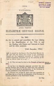 Book - ACT OF PARLIAMENT NO. 5842 FROM 1954, 17/8/56