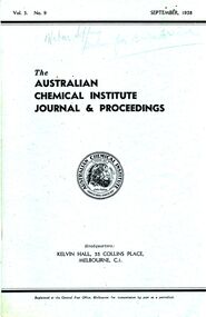 Book - BILL ASHMAN COLLECTION: THE AUSTRALIAN CHEMICAL INSTITUTE JOURNAL & PROCEEDINGS, 1938