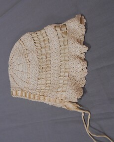 Clothing - BEIGE COLOURED CROCHETED SILK BABY BONNET