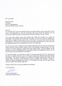 Document - LONG GULLY HISTORY GROUP COLLECTION: LETTERS FROM THE LONG GULLY HISTORY GROUP