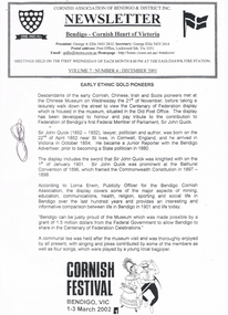 Document - LONG GULLY HISTORY GROUP COLLECTION: CORNISH ASSOCIATION NEWSLETTER DECEMBER 2001