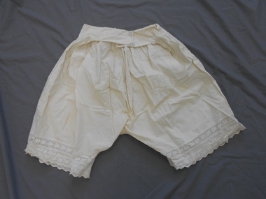 Clothing - WHITE COTTON LACE TRIMMED DRAWERS, 1890's- 1910
