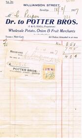 Document - PIEPER COLLECTION:  INVOICE H. MCCARTHY BOTTLE MERCHANT