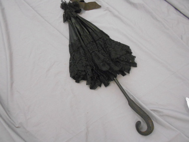 Domestic Object - VICTORIAN BLACK SILK AND LACE PARASOL, Mid to late 1800's
