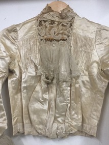 Clothing - CREAM SILK - SATIN LONG SLEEVED BODICE, Victorian Silk Bodice, 1850's
