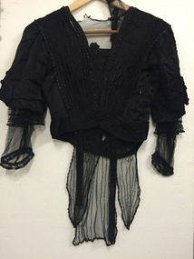 Clothing - BLACK SILK SATIN BEADED BODICE, Bodice, 1850's