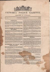 Document - VICTORIA POLICE GAZETTES COLLECTION: GAZETTE FROM FEBRUARY 1874