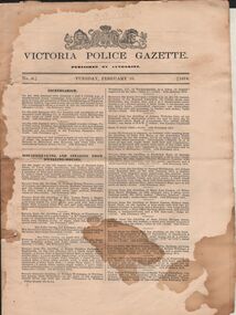 Document - VICTORIA POLICE GAZETTES COLLECTION: GAZETTE FROM FEBRUARY 1874