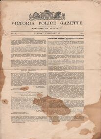 Document - VICTORIA POLICE GAZETTES COLLECTION: GAZETTE FROM FEBRUARY 1874