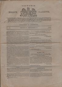 Document - VICTORIA POLICE GAZETTES COLLECTION: GAZETTE FROM SEPTEMBE 1868