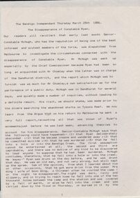Document - CONSTABLE RYAN COLLECTION: THE BENDIGO INDEPENDENT TRANSCRIPTS