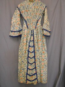 Clothing - FULL LENGTH GREEN FLORAL DRESS WITH BLUE FRINGING - ALL HAND STITCHED