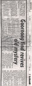Document - CONSTABLE RYAN COLLECTION: GOORNONG FIND REVIVES OLD MYSTERY