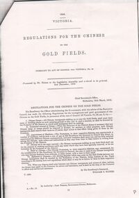 Document - CONSTABLE RYAN COLLECTION: REGULATIONS FOR THE CHINESE ON THE GOLDFIELDS