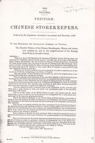Document - CONSTABLE RYAN COLLECTION: PETITION FROM CHINESE STOREKEEPERS