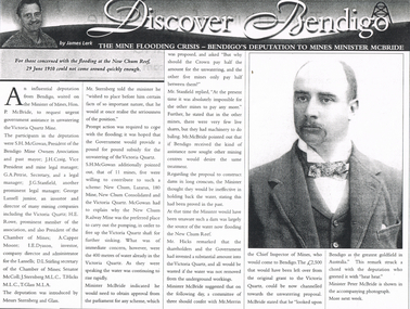 Newspaper - LONG GULLY HISTORY GROUP COLLECTION: THE MINE FLOODING CRISIS - BENDIGO'S DEPUTATION TO THE MINES MINISTER MCBRIDE
