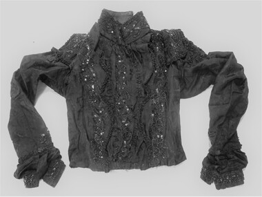 Clothing - LADIES BLACK BEADED BONED BODICE, Ladies Boned Bodice, 1880-1900's