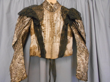 Clothing - VICTORIAN BODICE - CINAMON COLOURED SILK, OVERLAID WITH LACE, 1850's