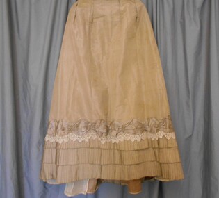 Clothing - LONG VICTORIAN SKIRT WITH PLEATING AND LACE, 1870's